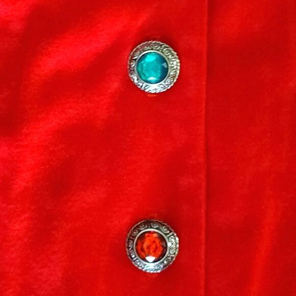 VTG 80s Red Colorful Jeweled Button Top Midi Party Dress 9/ 10 *Fits like Med - Picture 4 of 13